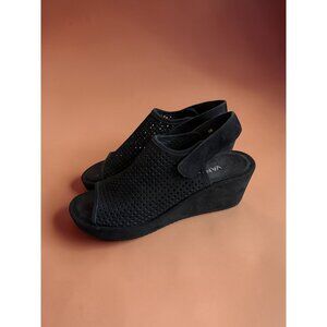 VAN ELI Black Sueded Leather Wedges Sandals Size 6